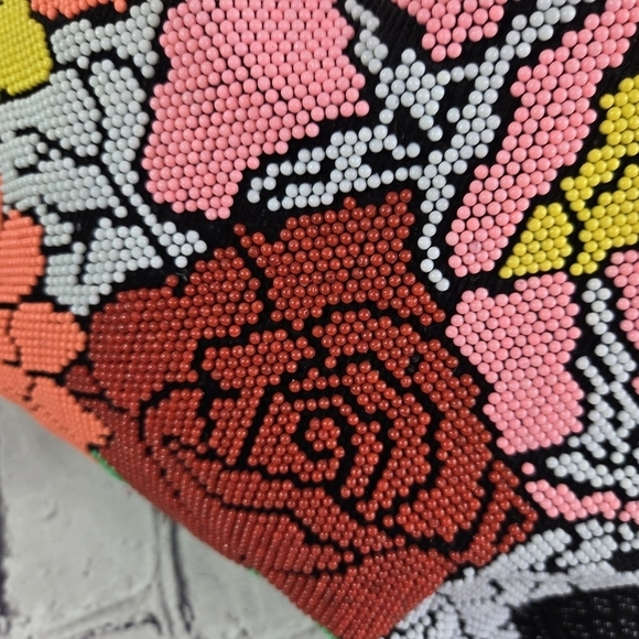 Vtg  60s neon plastic beaded floral drawstring hippie ethnic boho festival purse - Picture 7 of 10